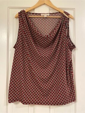Michael Kors Sleeveless Cowl Neck Top in Red Geo Print 2X